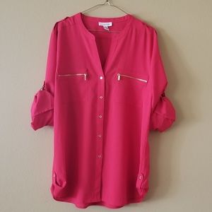 Calvin Klein Red Long-sleeve Button Down Blouse XL